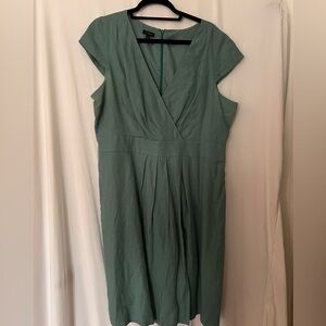 Talbots Dusty Sage V-Neck Midi Linen Dress